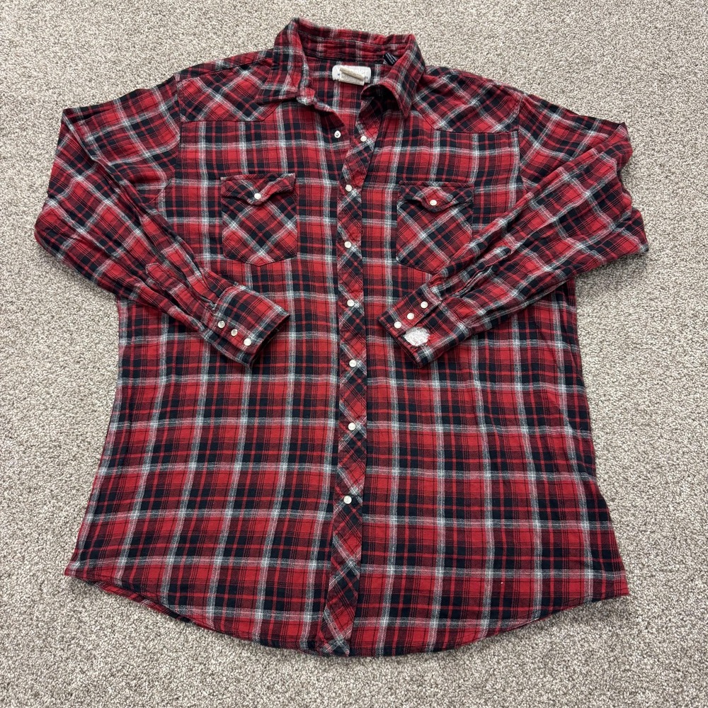Wrangler Mens 2XLT Red Plaid Flannel Western Pearl Snap Shirt MTSC072 Tall